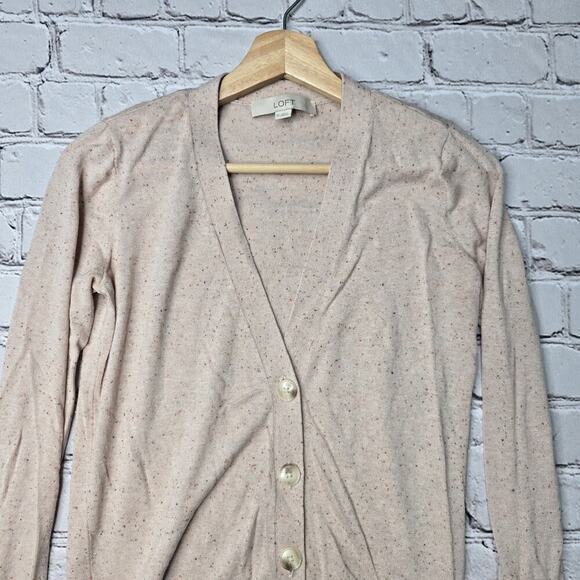 Loft Cotton Blend Button Beige Muted Blush Pink Duster Cardigan Sweater Size XS - Picture 2 of 11